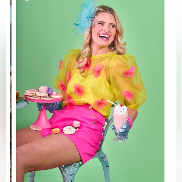 Emily McCarthy “Garden Party” BELLA TOP, Size Extra Small - XS Hot Pink, Yellow - Picture 1 of 13